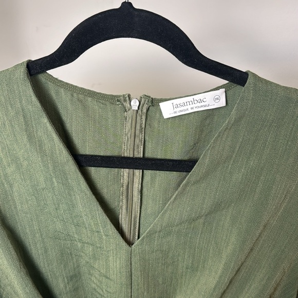 Green Jasambac Green Short Sleeve Wrap Elegant Jumpsuit Size 2xl - Picture 5 of 8